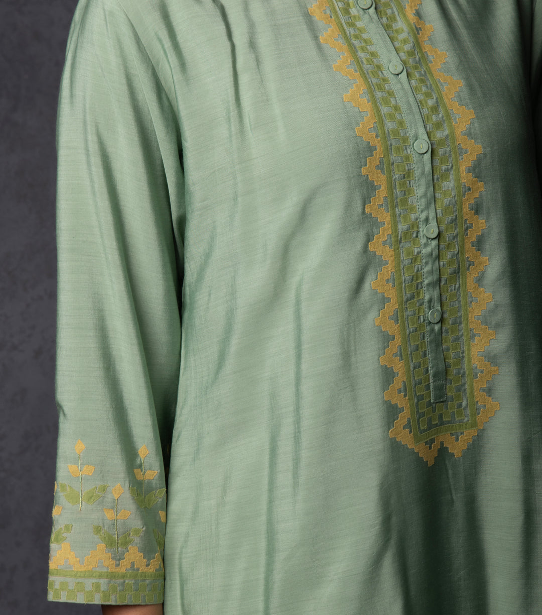 Sage Green Patch Work Chanderi Suit Set