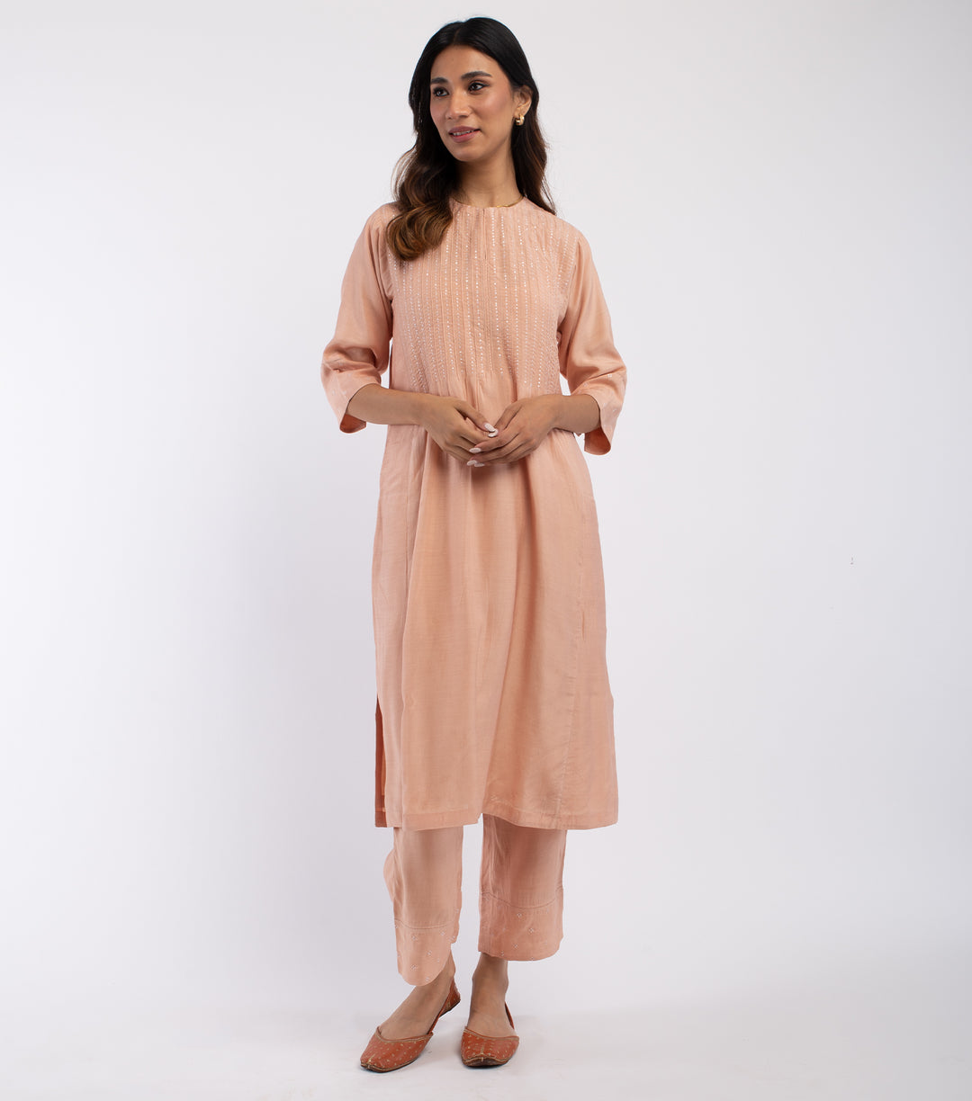 Peach Cotton Silk Suit Set