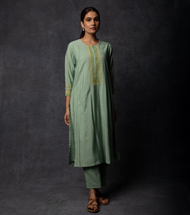 Sage Green Patch Work Chanderi Suit Set