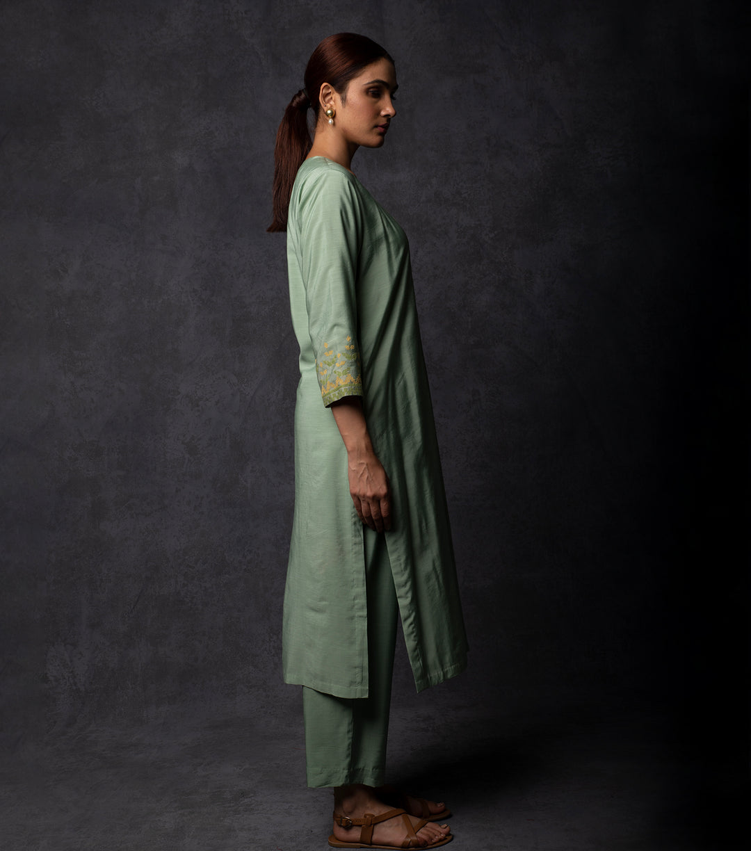 Sage Green Patch Work Chanderi Suit Set