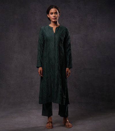 Textured Cotton Silk Teal Kurta Set with Gota Dupatta & Pants