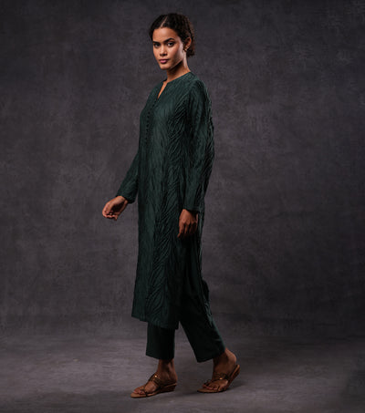 Textured Cotton Silk Teal Kurta Set with Gota Dupatta & Pants