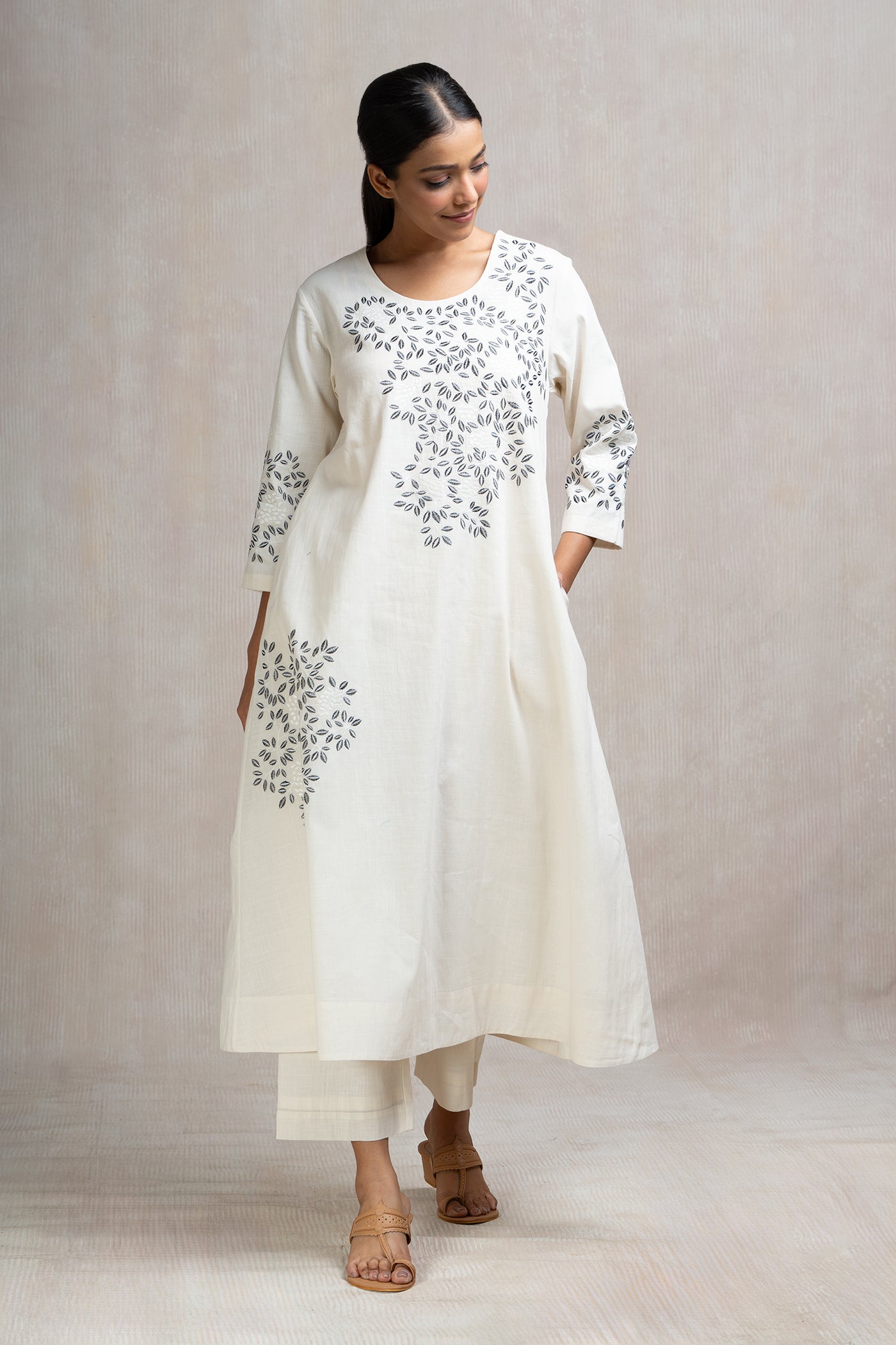 Thread Embroidered Cotton Kurta Set with Pants & Dupatta