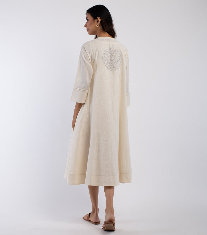 Natural Embroidered Cotton Dress