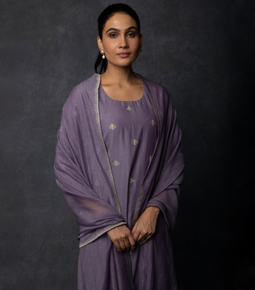 Violet Embroidered Chanderi Suit Set