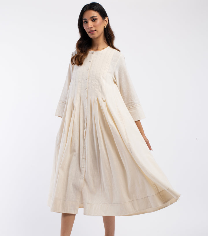 Natural Embroidered Cotton Dress