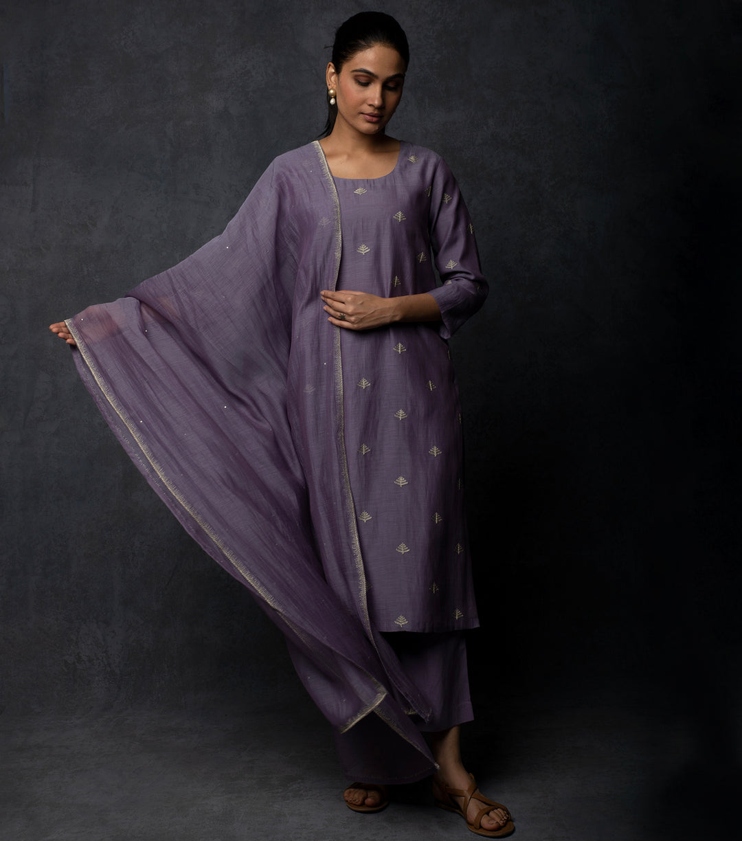 Violet Embroidered Chanderi Suit Set