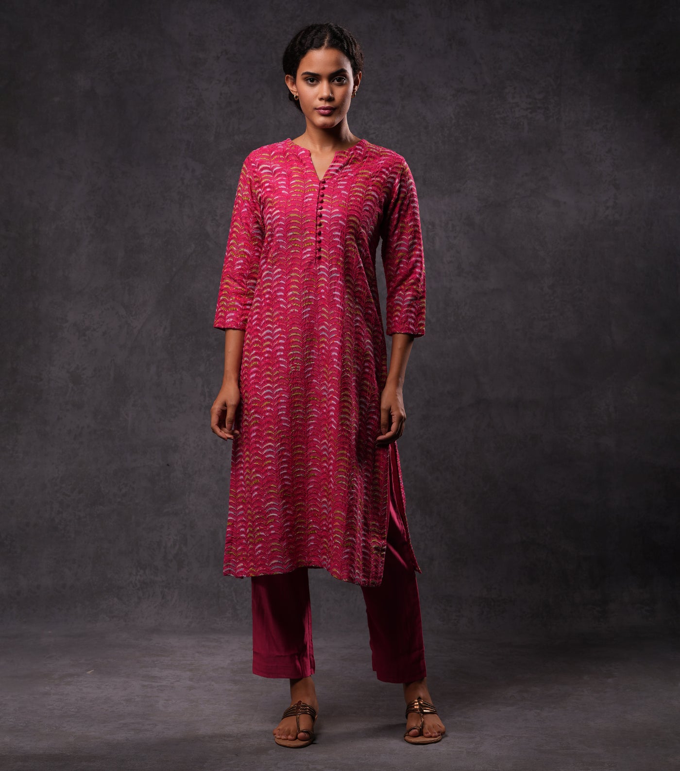 All Over Embroidered Cotton Silk Kurta with Pants