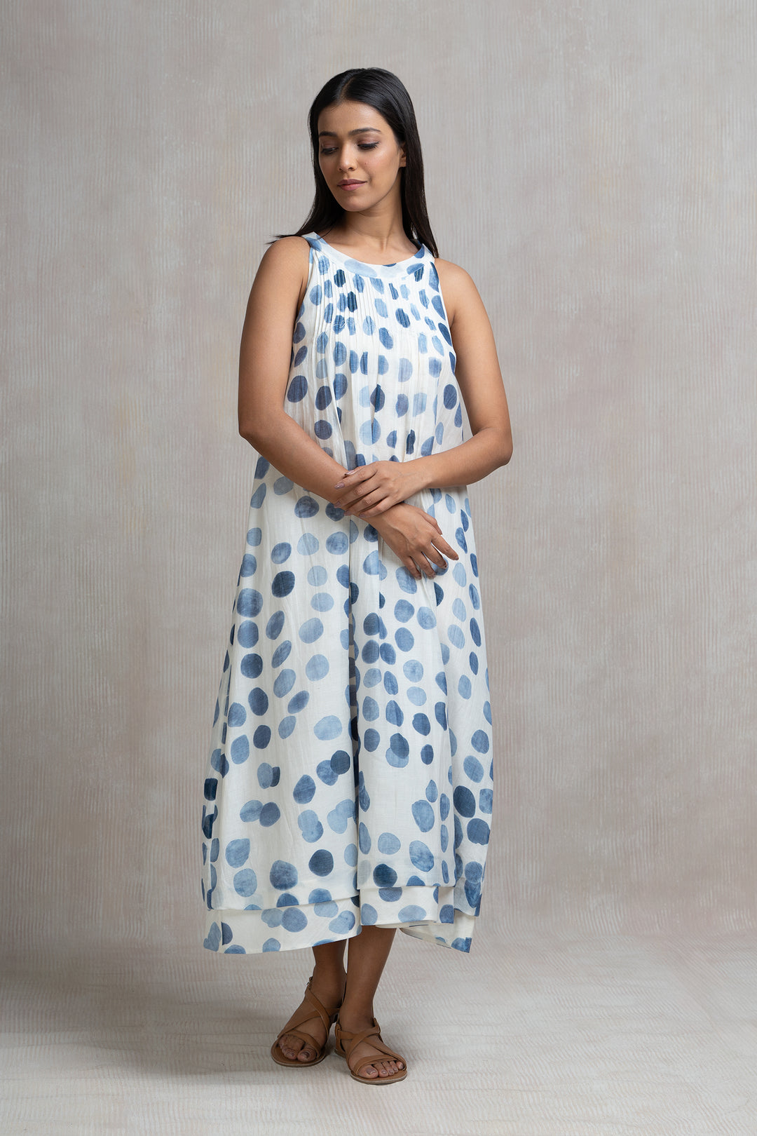 Soft Chanderi Printed Polka Halter Dress