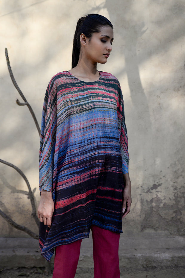 PURE SILK SHIBORI PRINTED BOXY TUNIC