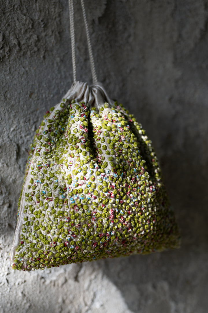 Green Silk French Knot Potli