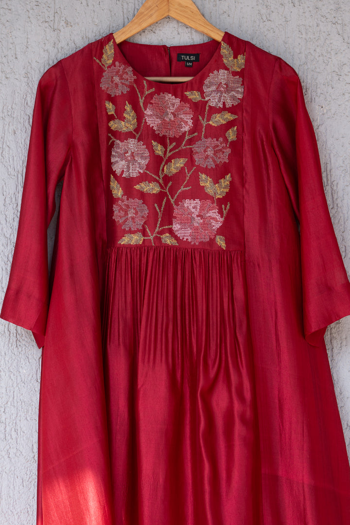 Red Silk Embroidered Dress