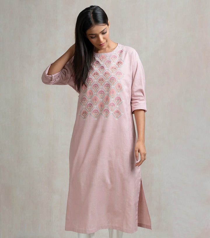 Thread Embroidered Cotton Linen Kurta