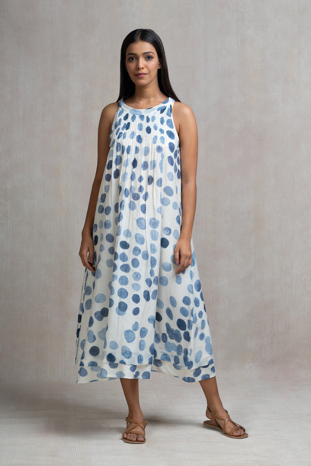 Soft Chanderi Printed Polka Halter Dress