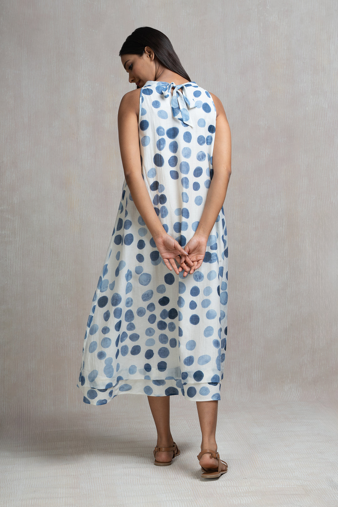 Soft Chanderi Printed Polka Halter Dress