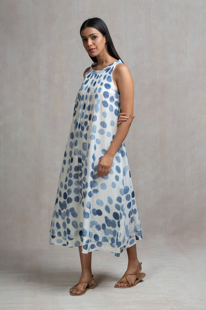 Soft Chanderi Printed Polka Halter Dress