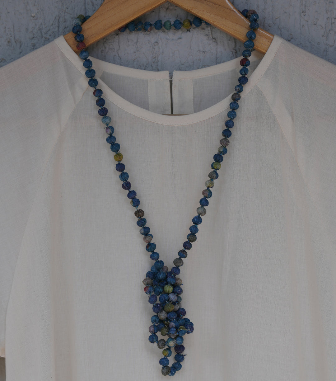 Blue Chanderi Beaded Necklace