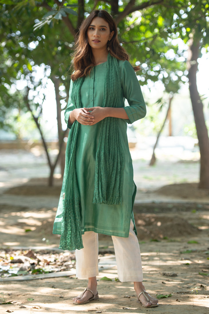 Green Cotton Silk Kurta & Dupatta Set