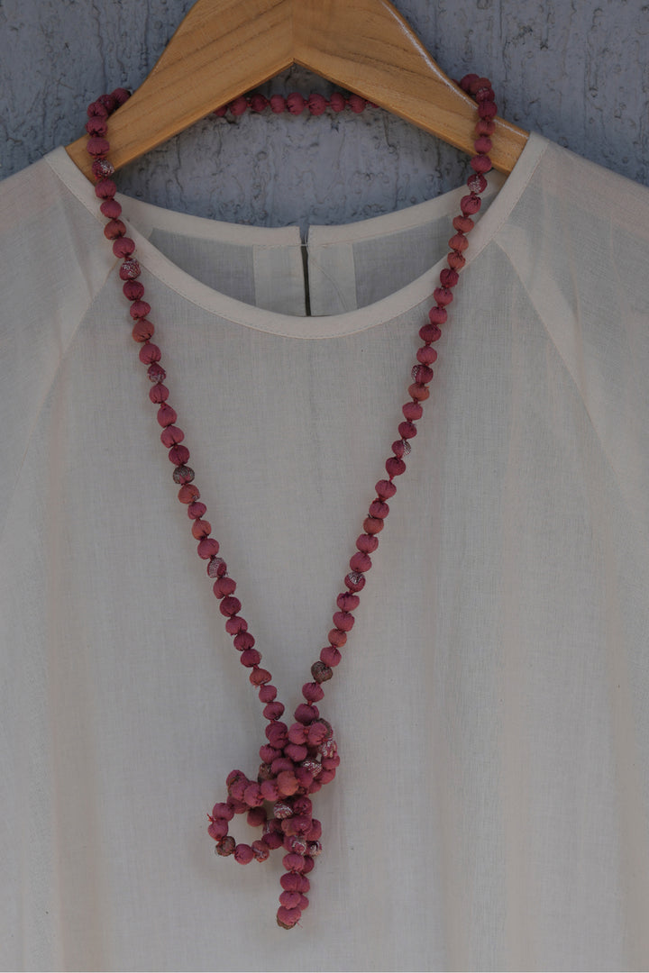 Pink Chanderi Beaded Necklace