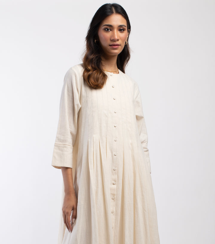 Natural Embroidered Cotton Dress