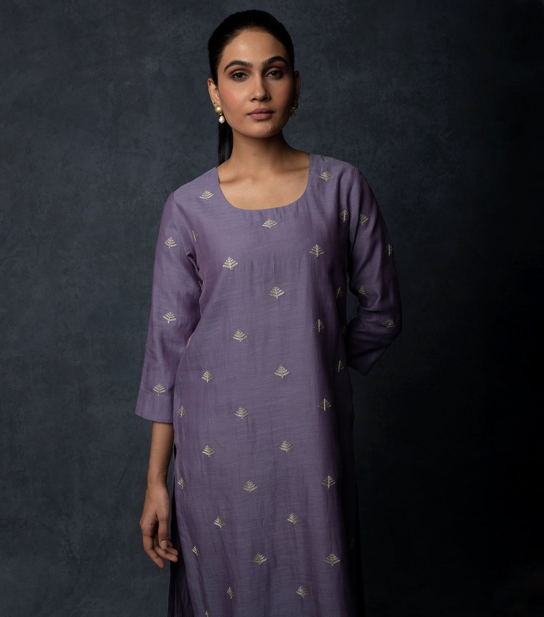 Violet Embroidered Chanderi Suit Set