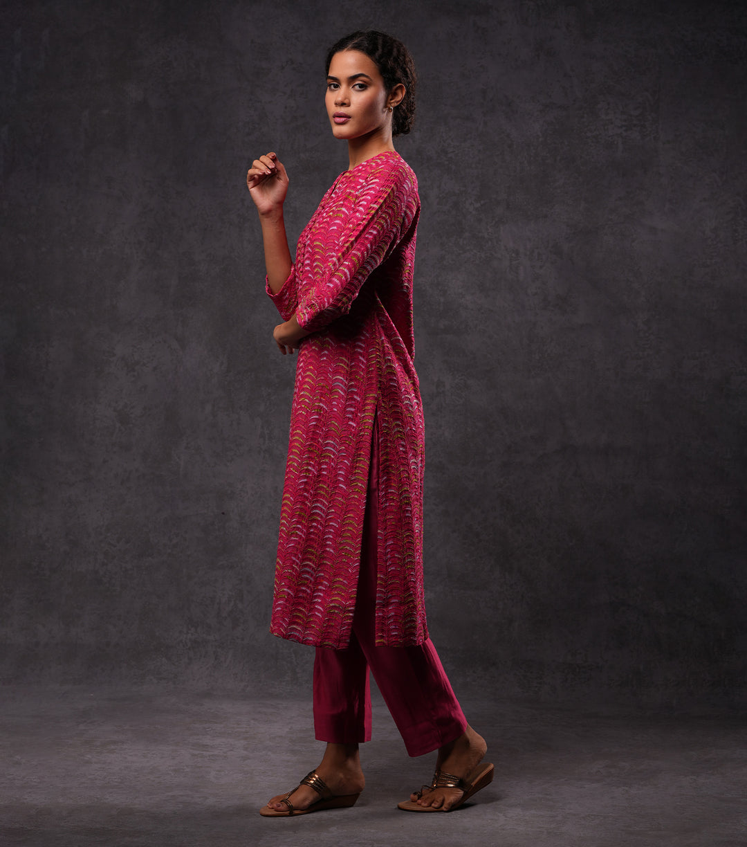 All Over Embroidered Cotton Silk Kurta with Pants