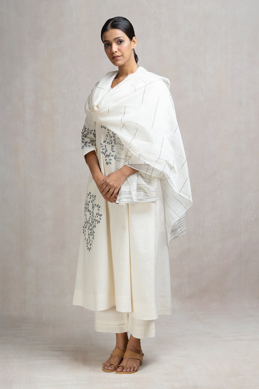 Thread Embroidered Cotton Kurta Set with Pants & Dupatta