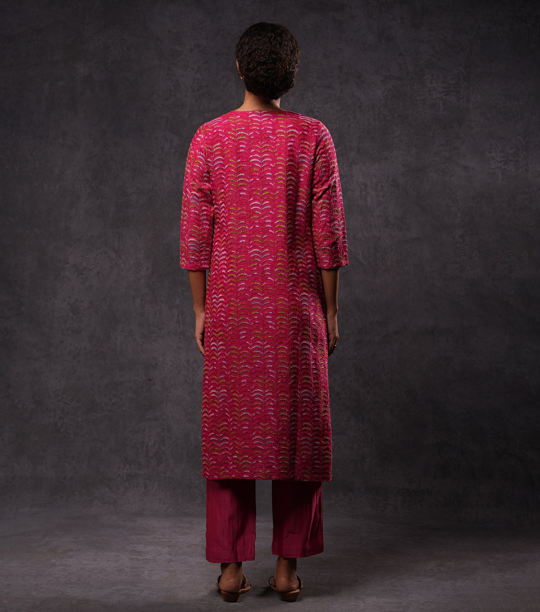 All Over Embroidered Cotton Silk Kurta with Pants