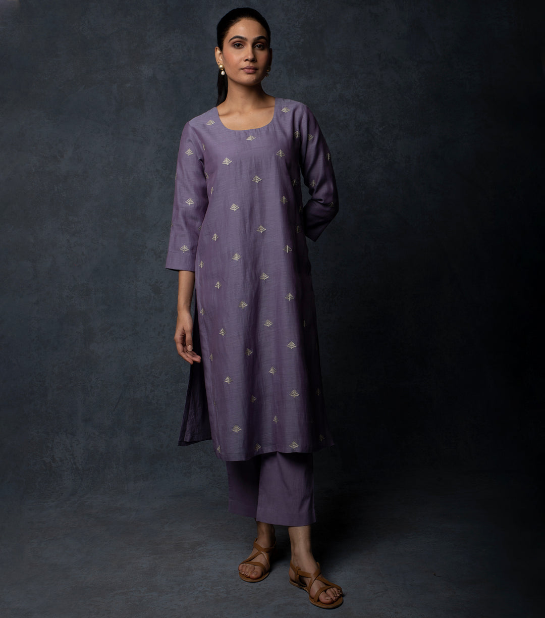 Violet Embroidered Chanderi Suit Set