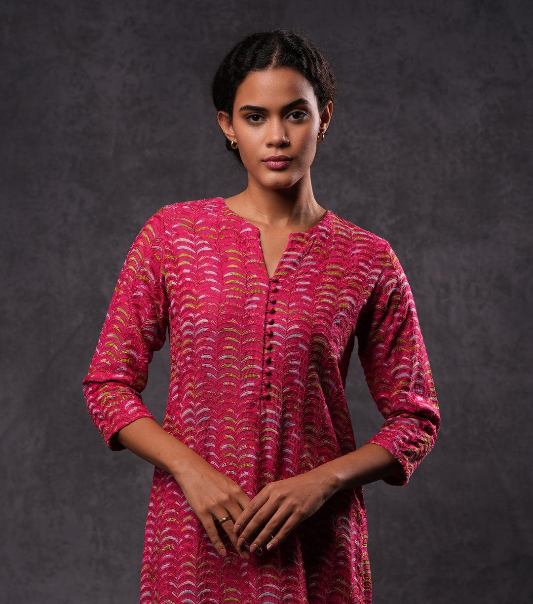 All Over Embroidered Cotton Silk Kurta with Pants