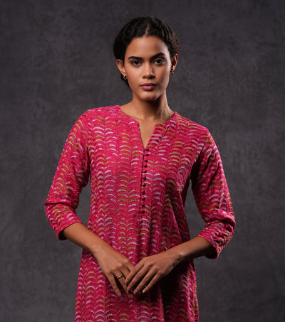 All Over Embroidered Cotton Silk Kurta with Pants