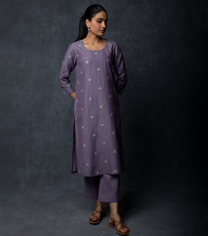 Violet Embroidered Chanderi Suit Set