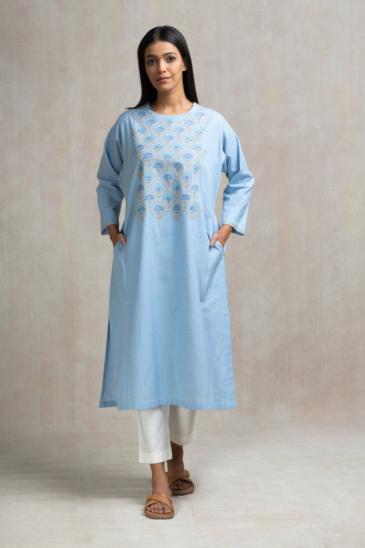 Thread Embroidered Cotton Linen Kurta