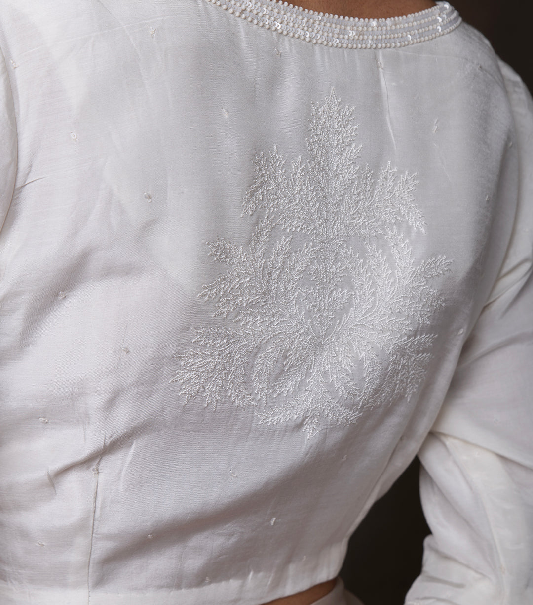 Off White Hand Embroidered Cotton Silk Blouse