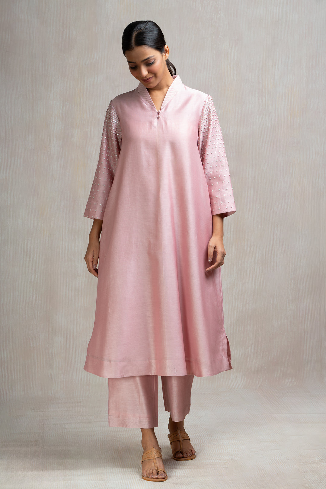 Hand Embroidered Kurta Set with Sequinned Sleeves