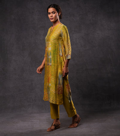 Printed Cotton Silk Buttoned Kurta Set with Dupatta and Pants