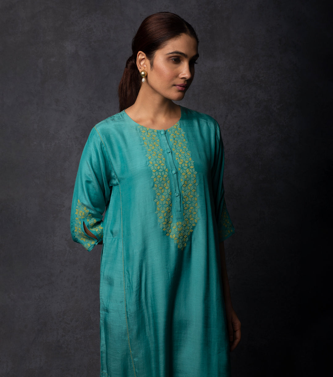 Teal Blue Patch work Embroiderd Muslin Suit Set