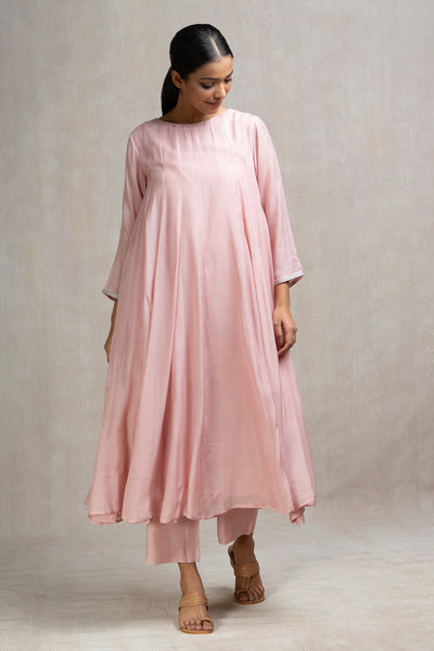 Muslin Panelled A-line Kurta with Pants & Embroidered Dupatta