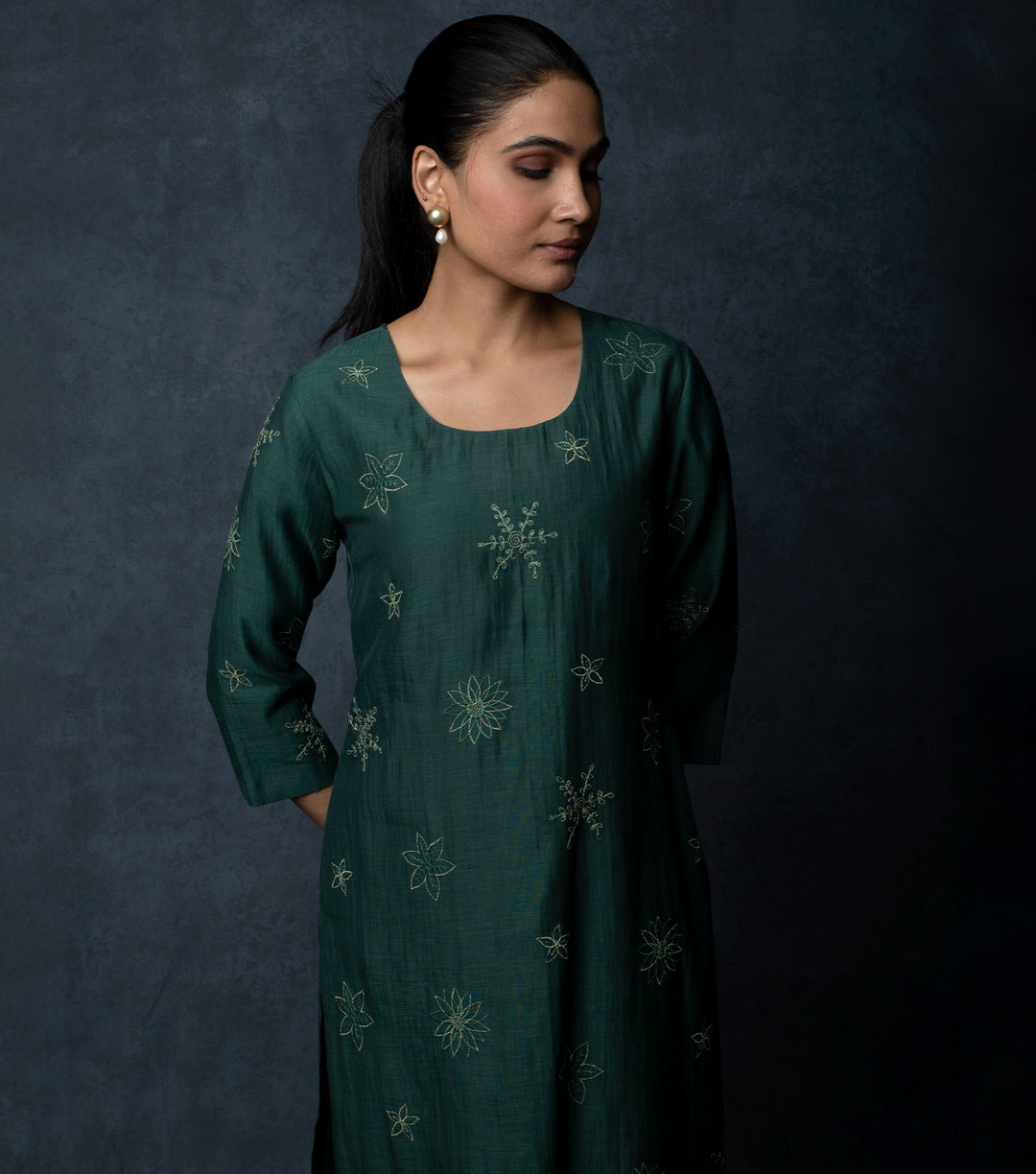 Emerald Green Embroidered Chanderi Suit Set