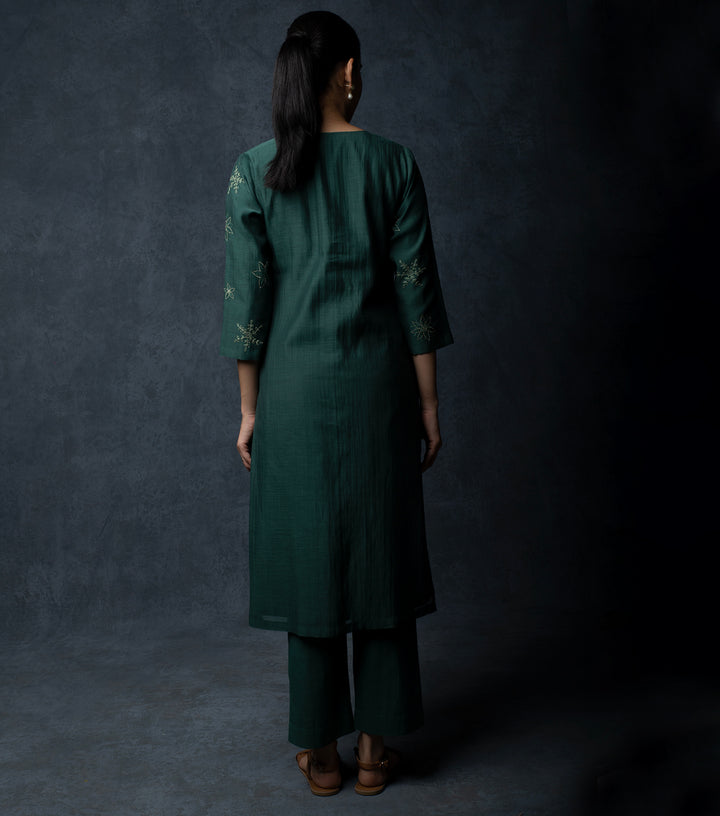 Emerald Green Embroidered Chanderi Suit Set