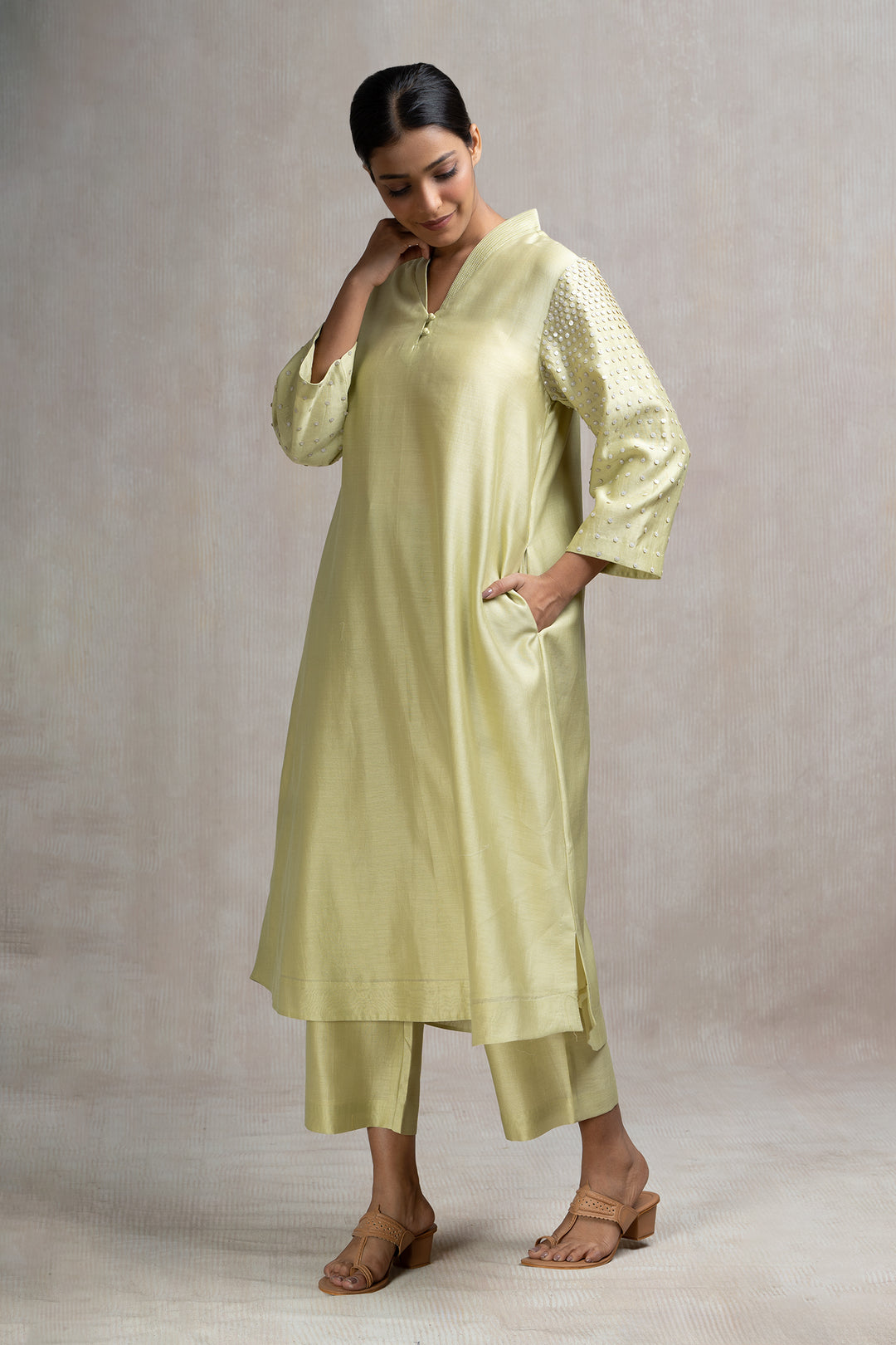 Hand Embroidered Kurta Set with Sequinned Sleeves