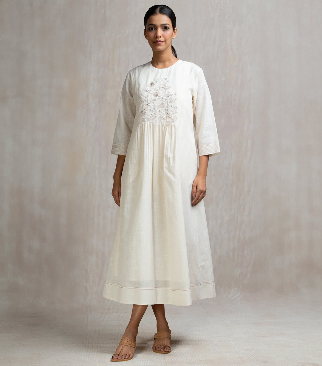 Thread Embroidered Long Cotton Dress