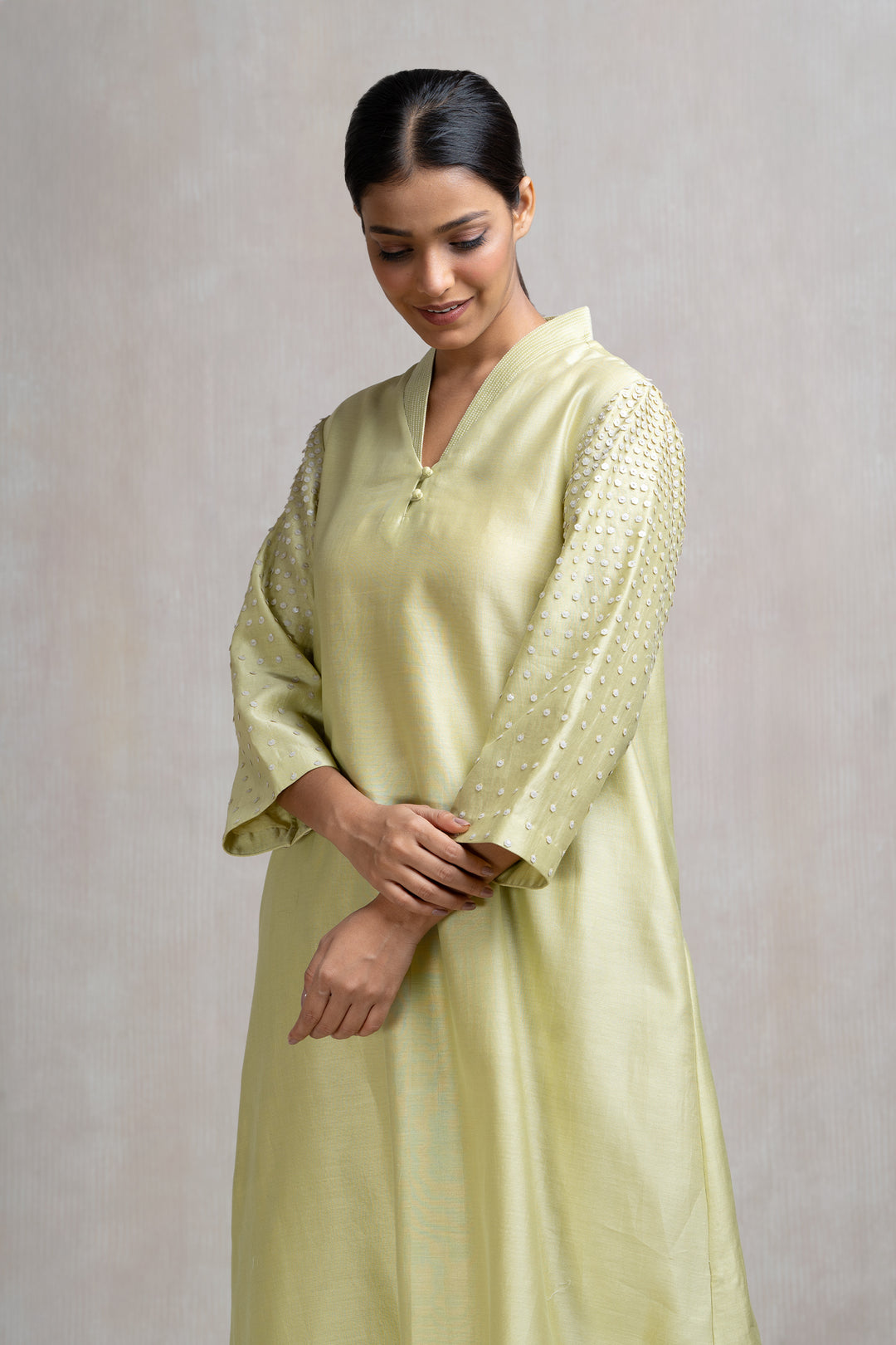 Hand Embroidered Kurta Set with Sequinned Sleeves