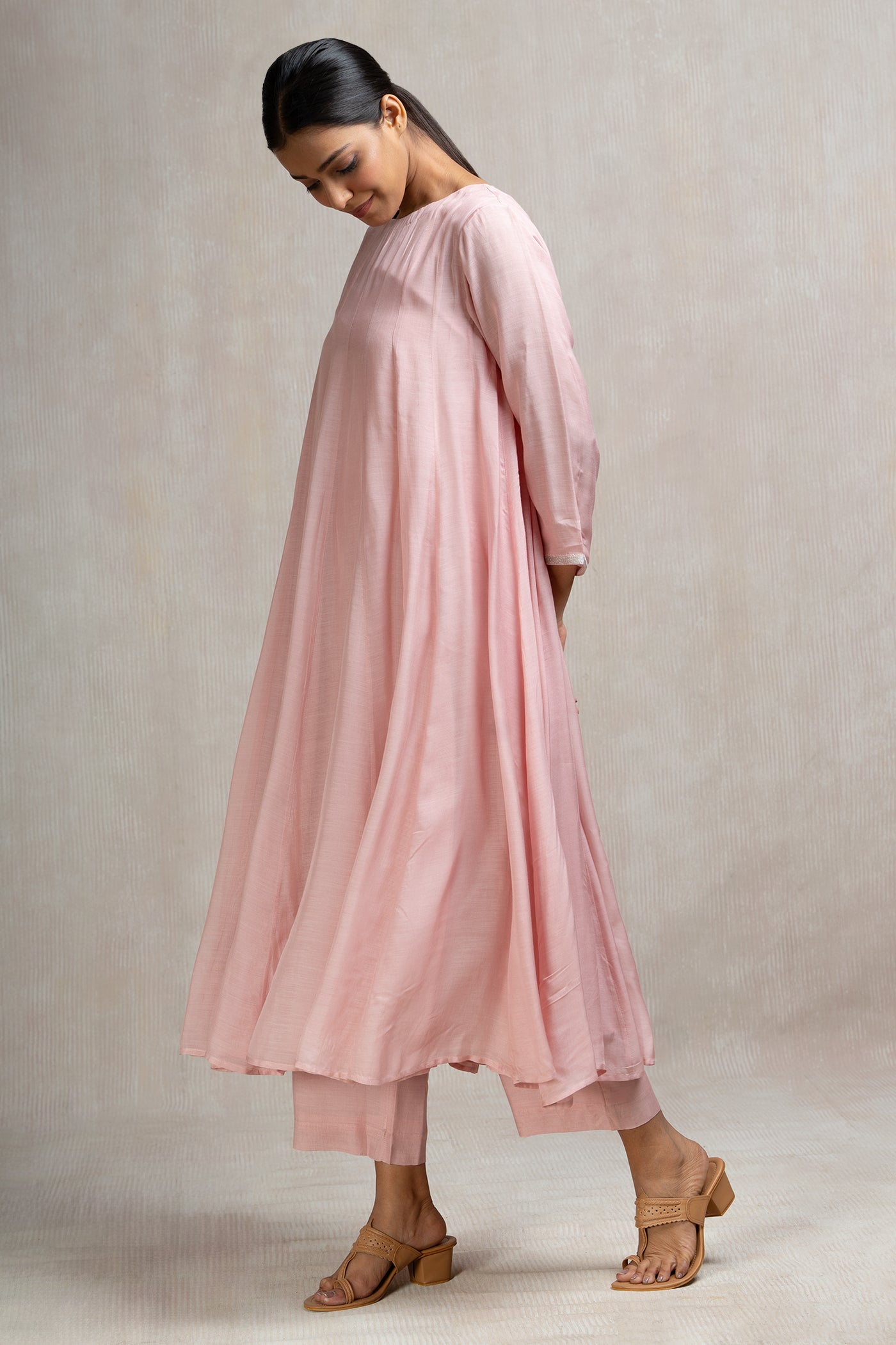 Muslin Panelled A-line Kurta with Pants & Embroidered Dupatta