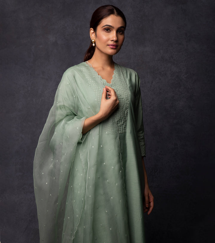 Pista Green Thread Embroidered Suit Set