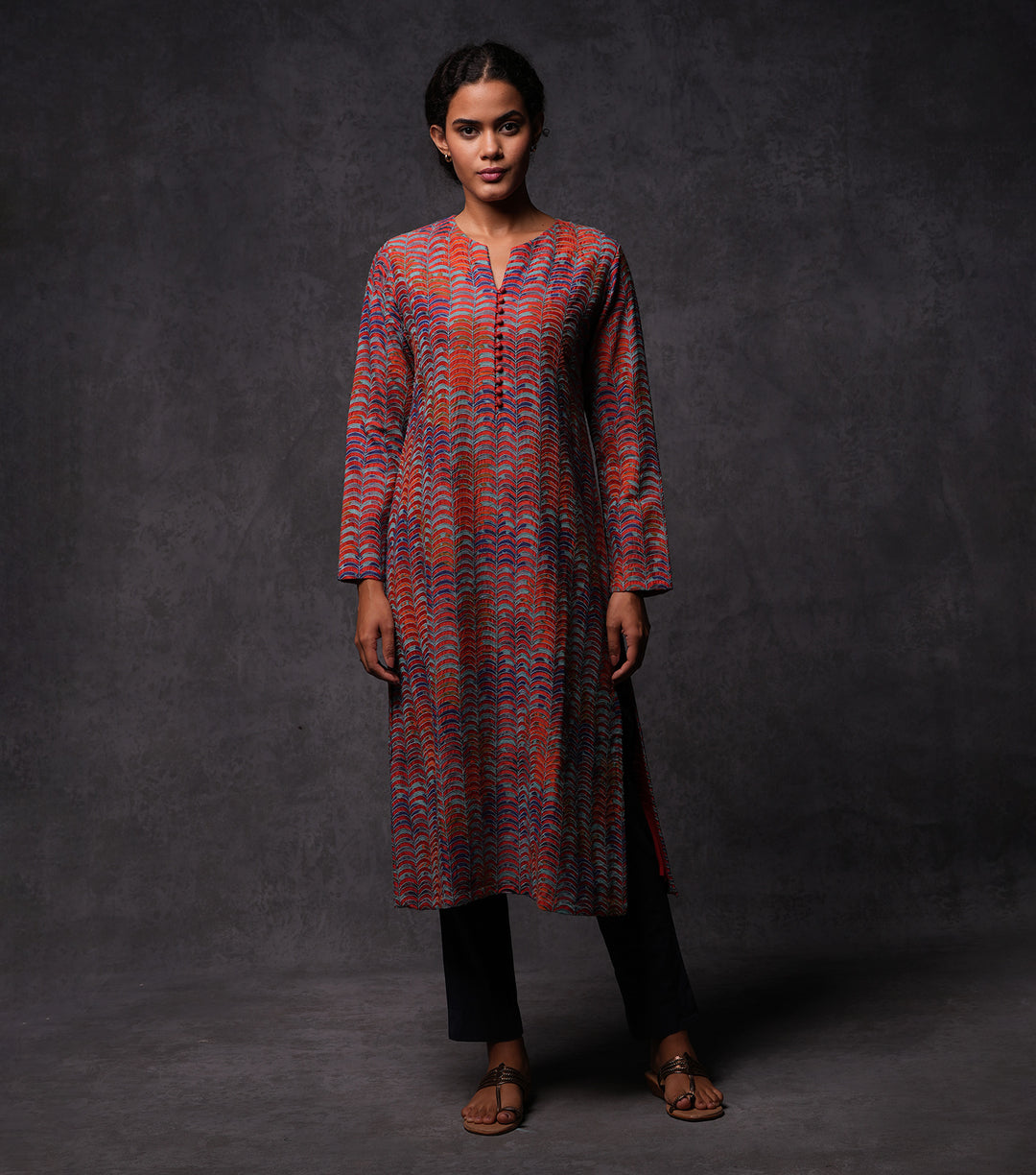 All Over Embroidered Cotton Silk Kurta Set with Pants