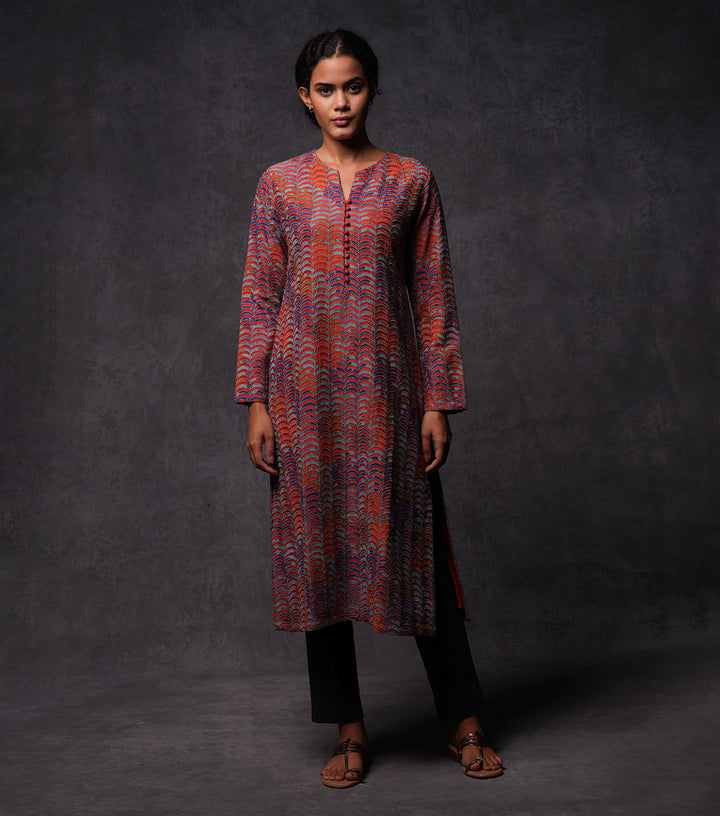 All Over Embroidered Cotton Silk Kurta Set with Pants