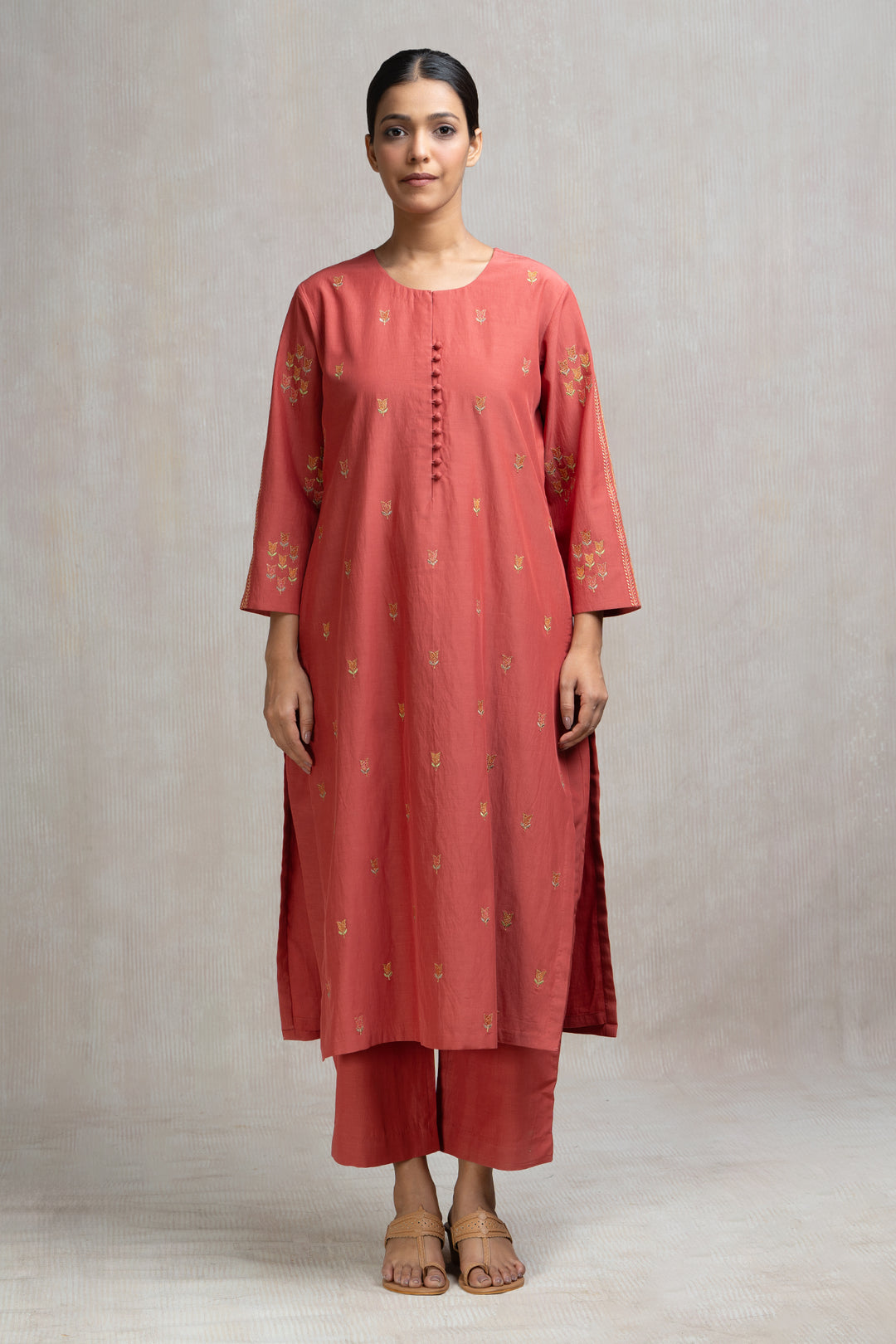 Thread & Zari Embroidered Kurta Set with Pants & Dupatta