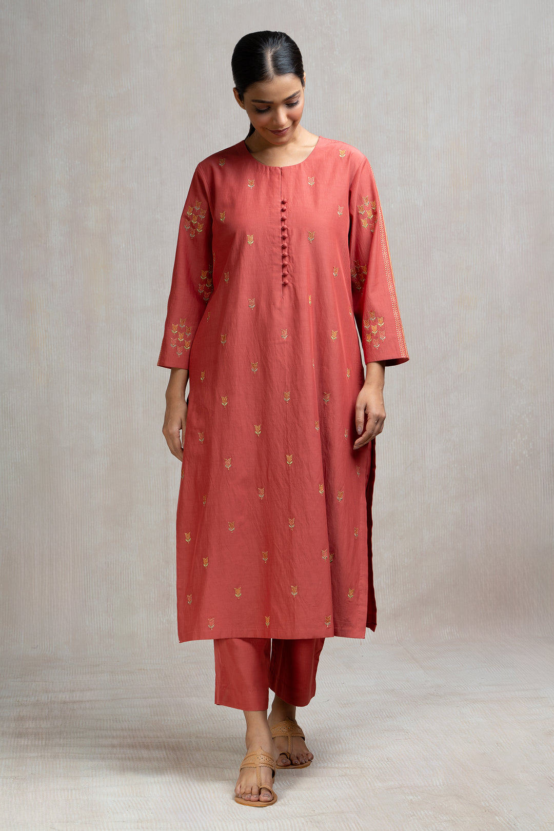 Thread & Zari Embroidered Kurta Set with Pants & Dupatta