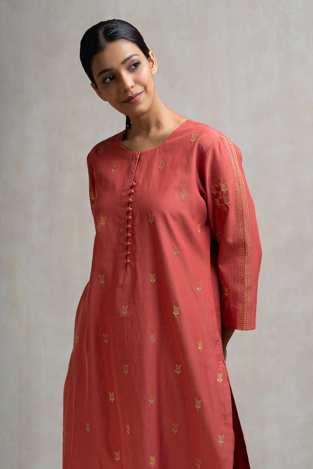 Thread & Zari Embroidered Kurta Set with Pants & Dupatta